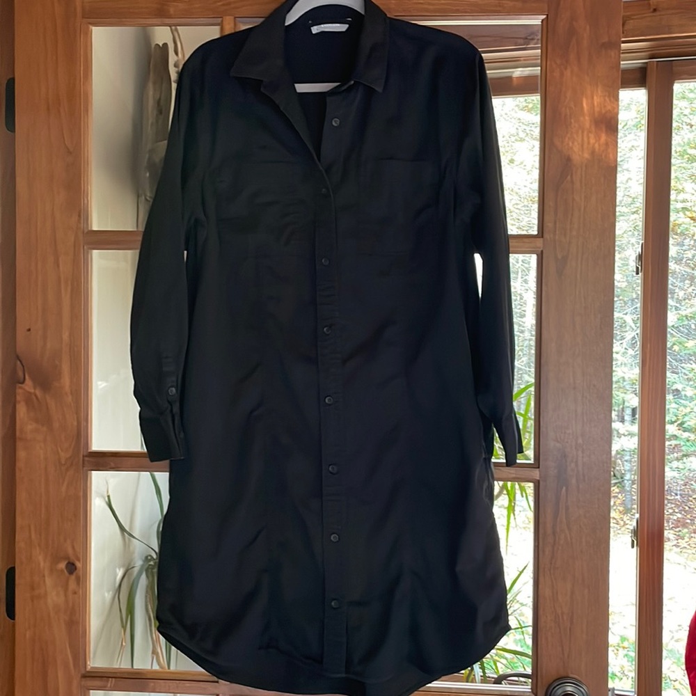 EVERLANE Black Shirt Dress size 12 Knee Length side pockets